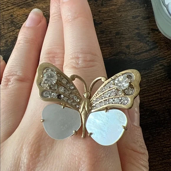 Vintage Juicy Couture Gold Butterfly Ring Gemstones - Picture 2 of 10